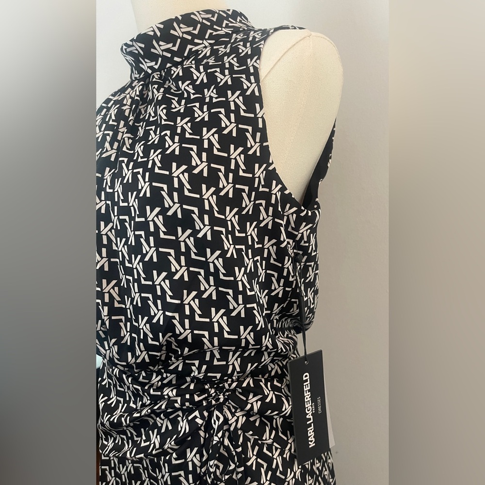 KARL LAGERFELD Paris Women's Black White Sleeveless High-Low Maxi Dress Size 4 - Picture 7 of 15